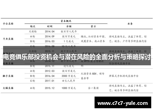 电竞俱乐部投资机会与潜在风险的全面分析与策略探讨