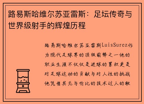 路易斯哈维尔苏亚雷斯：足坛传奇与世界级射手的辉煌历程